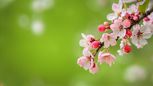 branch of pink cherry blossoms in spring