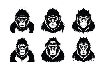 Western Lowland Gorilla (Gorilla gorilla gorill) mammal animal, labeled silhouette vector art illustration.