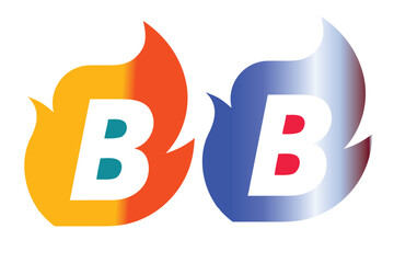 Stylized letter B orange flame logo dynamic fire shape icon.