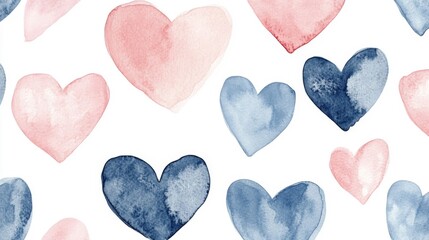 Obraz premium Watercolor Hearts Pink And Blue Pattern Design