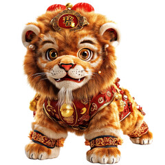 Obraz premium Cute mini Chinese lion dance, Chinese New Year symbol isolated on white or transparent background