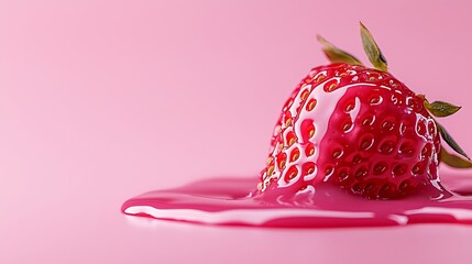 Pink strawberry in pink sauce, close-up, food photography, for recipe blogs