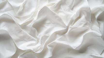  A detailed close-up of crumpled light-colored paper, showcasing intricate folds and creases. The horizontal composition and soft, diffused lighting emphasize the texture while maintaining a clean