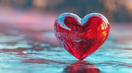 Fototapeta premium Glass Heart Reflecting Tranquil Landscape Scene