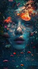 Fototapeta premium Submerged Woman: A Surreal Underwater Fantasy