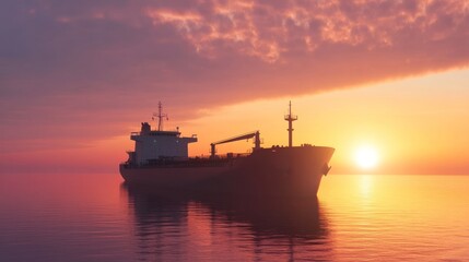 Fototapeta premium Cargo ship at sunset, ocean, sea, transport.