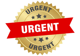 Obraz premium urgent. urgent round red and gold label isolated on transparent background