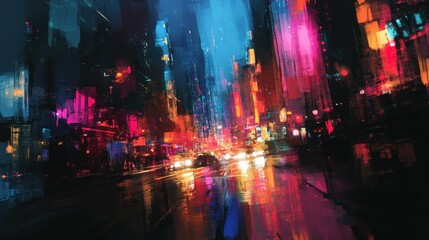 Nocturnal Cityscape: A Vivid Impression of Urban Life