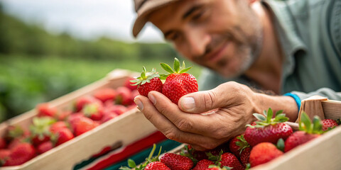 A Close-Up of Fresh Strawberries Held by a Man
