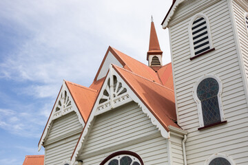old timber white red church building religion worship