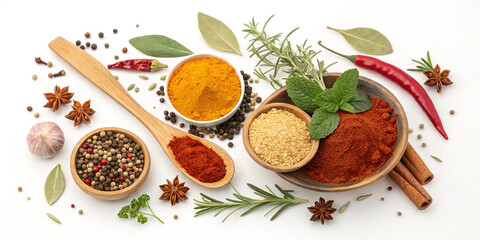 Colorful Spices and Herbs for Cooking Background: A Representation of Culinary Arts