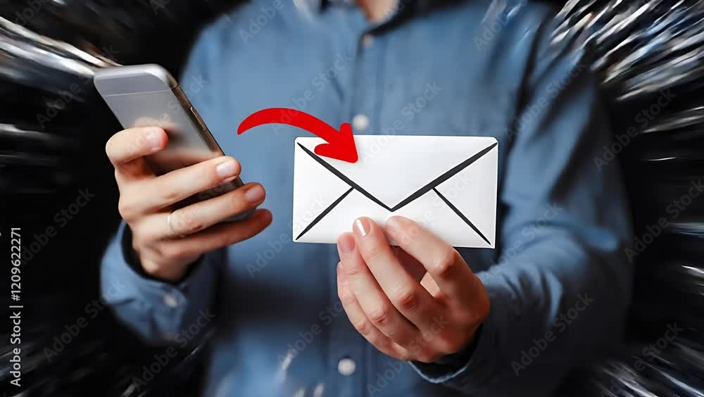 Poster Floating Email Notification: Digital Interaction Concept. Modern communication, futuristic interface design, email alert, new message, online         