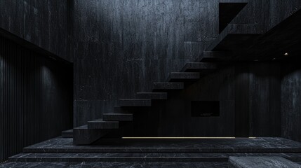 Fototapeta premium Dark modern staircase interior design