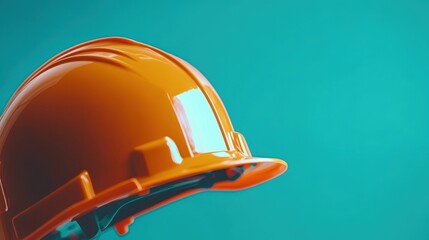 Fototapeta premium A hard hat rests on a table, symbolizing safety and protection in construction or industrial environments.
