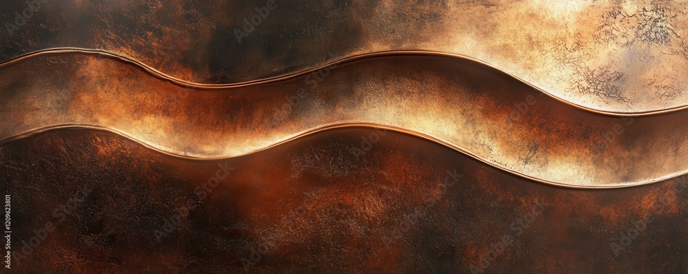 Poster abstract bronze metallic texture with soft curves and reflections.