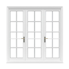 White Triple Door Window Frame on transparent background.