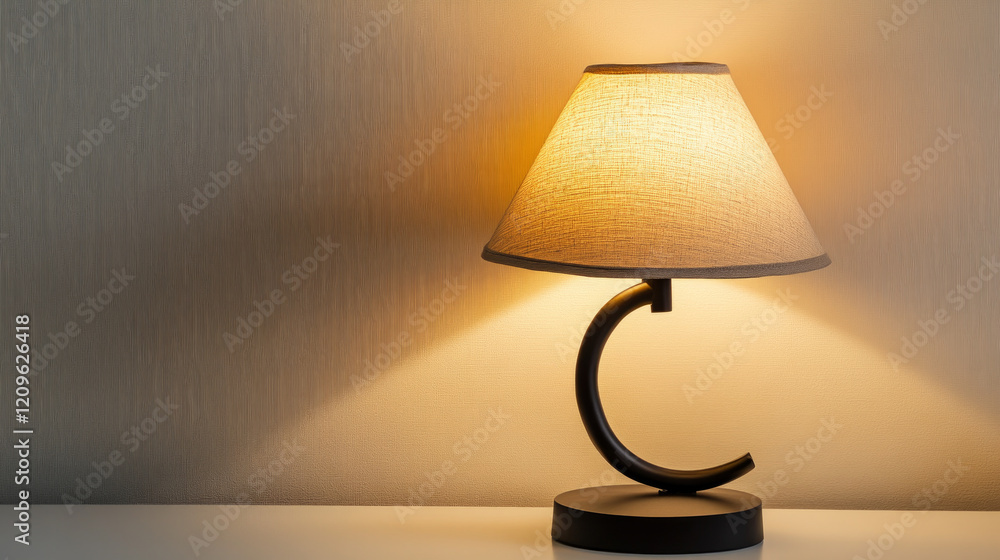 Poster stylish lamp with a unique design illuminated against a white background with soft light