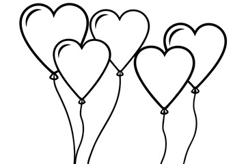 Heart-shaped balloons line art vector