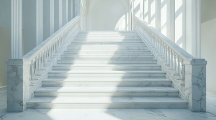 Fototapeta premium Grand marble staircase in a bright, spacious hall.