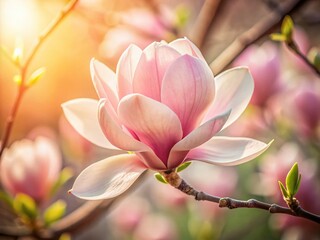 Delicate Pale Pink Magnolia Blossom - Spring Floral Background