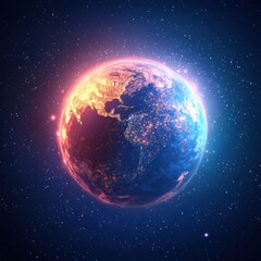 Illustration of Earth glowing with renewable energy and eco-friendly innovations