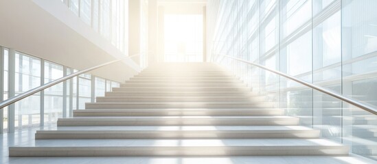 Obraz premium Sunlit modern staircase in bright building interior.