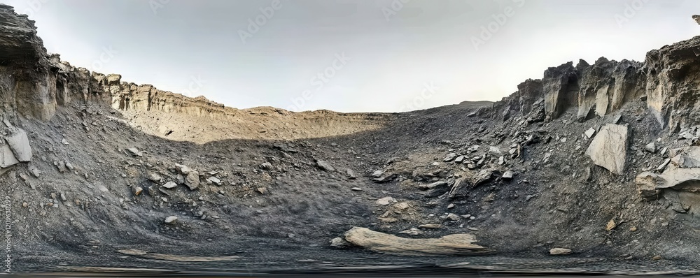 Canvas Prints a panoramic view of a hidden alien civilization nestled within a crater.