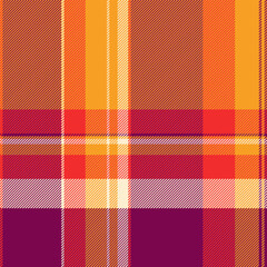 Curve pattern fabric tartan, backdrop plaid seamless vector. Thanksgiving texture check background textile in pink and orange colors.