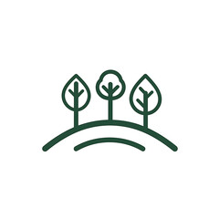 Minimalistic eco friendly logo featuring three stylized trees on hill. This design symbolizes nature, sustainability, and environmental awareness