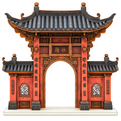 Chinese gate, Chinese gate a traditional archway or gateway structure in Chinese architecture, chinese new year symbol isolated on white or transparent background