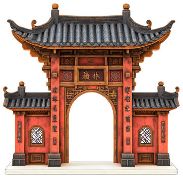 Chinese gate, Chinese gate a traditional archway or gateway structure in Chinese architecture, chinese new year symbol isolated on white or transparent background
