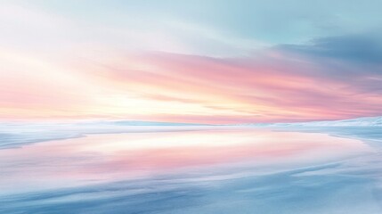 Naklejka premium Pastel sunset reflected in calm water, serene landscape.