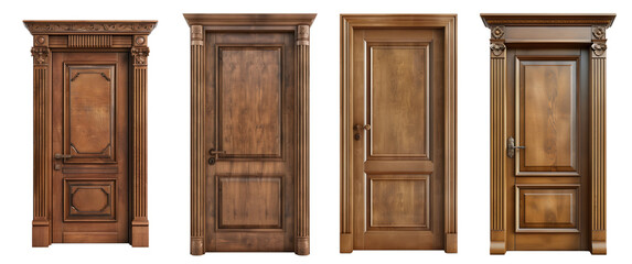 Matte wooden door with a classic panel design and a vintage handle