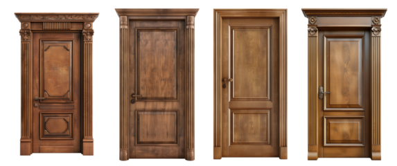 Matte wooden door with a classic panel design and a vintage handle