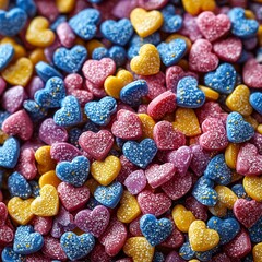 Background of confectionery sprinkles in the form of hearts