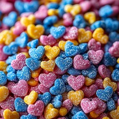 Background of confectionery sprinkles in the form of hearts