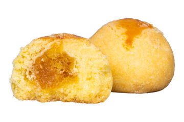 The texture of nastar cake halves with pineapple jam filling isolated transparent