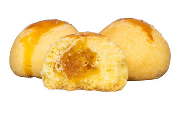 The texture of nastar cake halves with pineapple jam filling isolated transparent