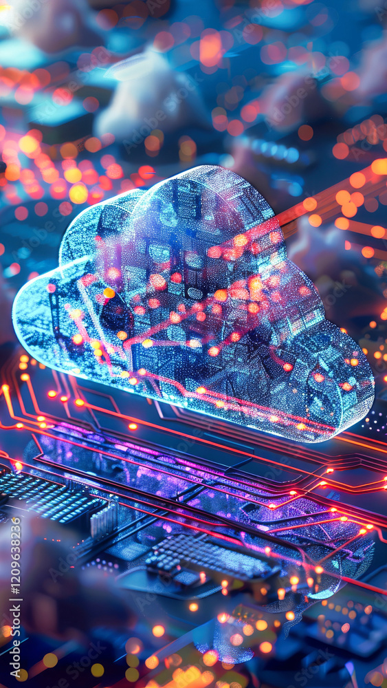 Poster blue abstract cloud data hologram. cloud storage and computing concept.