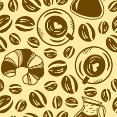 Obraz premium Vintage Coffee Doodle Pattern background. cafe pattern background. Cafe Themed Coffee Bean Pattern background. Coffee and Cafe pattern background.