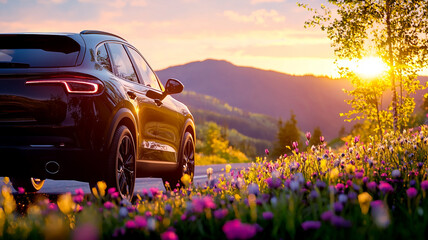 Scenic drive at sunset mountain range ai generated landscape nature environment captivating view