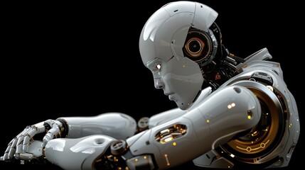 Fototapeta premium Ai robot thinking, side view, isolated on transparent background.