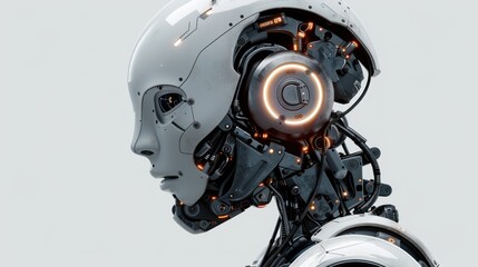 Fototapeta premium Ai robot thinking, side view, isolated on transparent background.