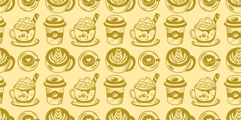 Vintage Coffee Doodle Pattern background. cafe pattern background. Cafe Themed Coffee Bean Pattern background. Coffee and Cafe pattern background.