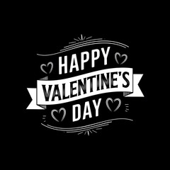 Lettering Happy Valentine's Day banner black. Valentines Day greeting card template with typography text happy valentine`s day on white background. Vector illustration