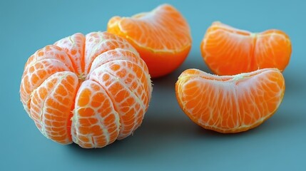Juicy ripe oranges and mandarin halves arranged beautifully on a vibrant blue background highlighting their fresh texture and color