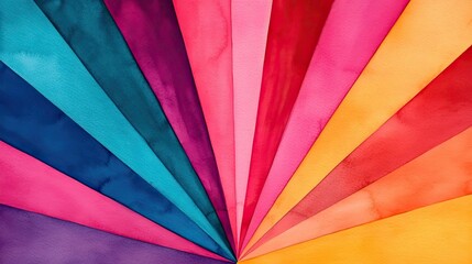 Fototapeta premium Starburst watercolor concept. Colorful array of vibrant paper sheets arranged in a fan shape.