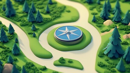 Guiding the Way: Compass Symbol Showing Directions on a Scenic Travel Map