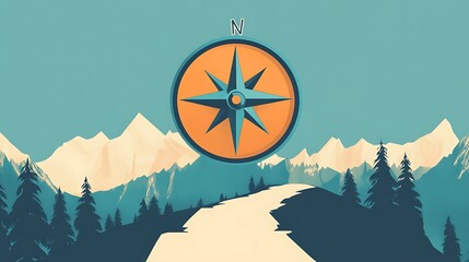 Guiding the Way: Compass Symbol Showing Directions on a Scenic Travel Map
