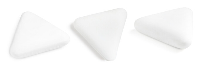 Eraser isolated on white, collage. Different sides